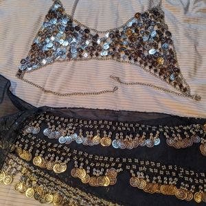 Belly dancing top and bottom scarf